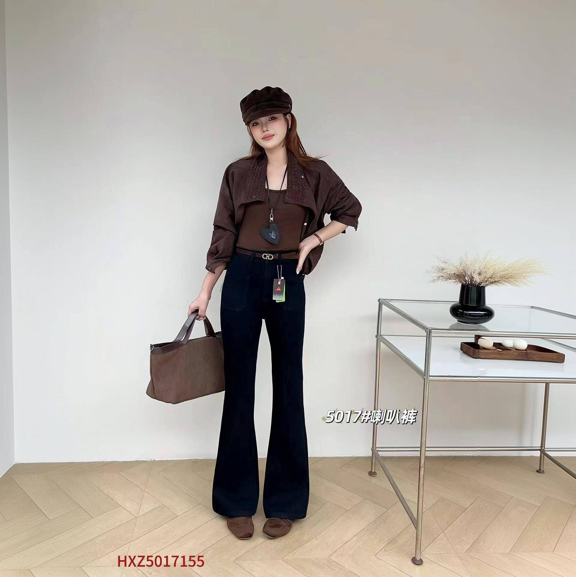 5017新款弹力不贴腿喇叭裤女2026高腰显瘦微喇裤牛仔裤女