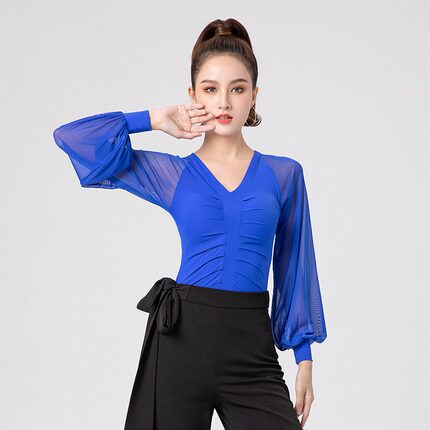 拉丁舞练功服新款时尚灯笼长袖国标摩登舞蹈上衣女交谊舞吉特巴