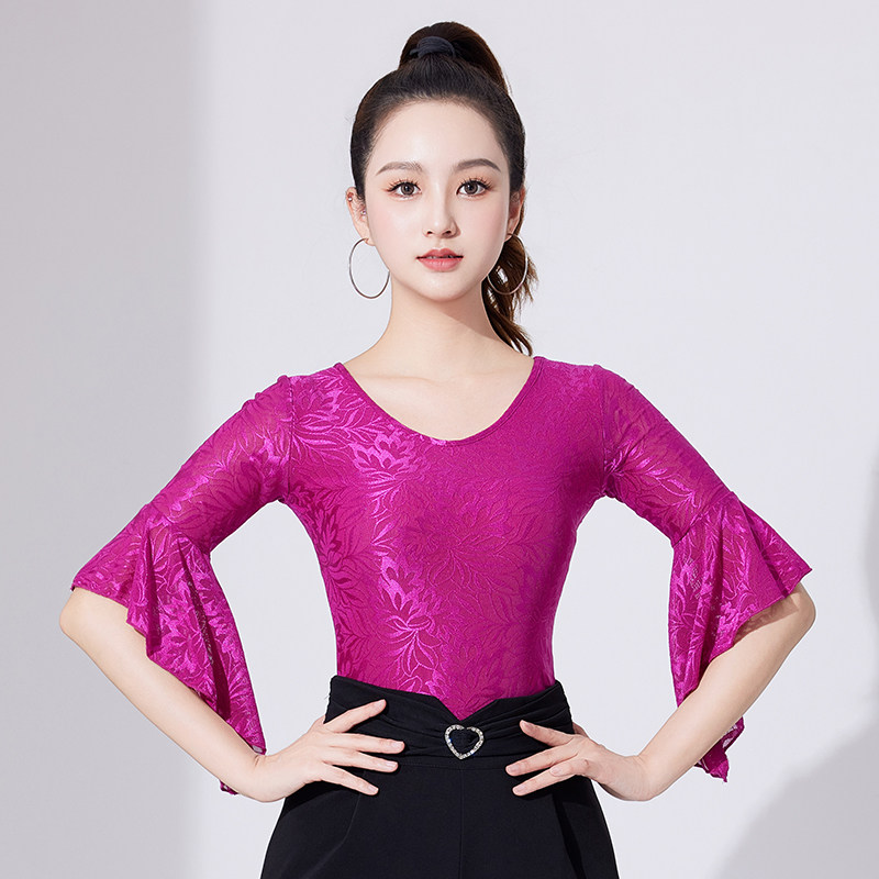 绚悦拉丁舞夏季交谊舞上衣女新款舞服蕾丝时尚感舞衣跳舞衣练功服