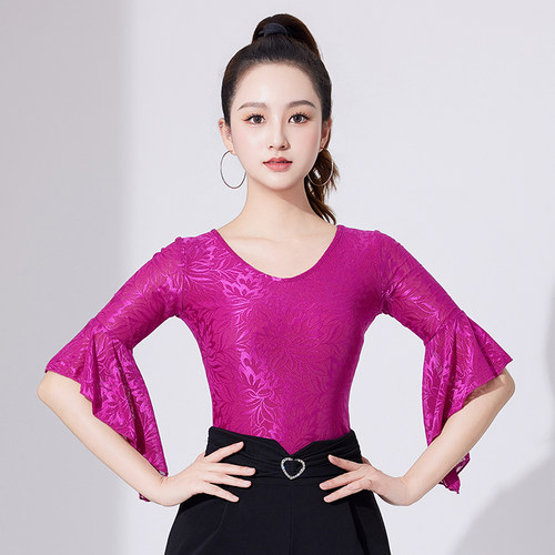 绚悦拉丁舞夏季交谊舞上衣女新款舞服蕾丝时尚感舞衣跳舞衣练功服