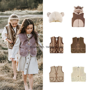 ins爆款2025秋冬新款童装 AL男女童宝宝可爱百搭复古羊毛马甲外套