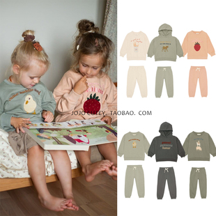 子套装 裤 男女儿童纯棉印花加绒休闲百搭卫衣连帽衫 2022秋冬ks新款