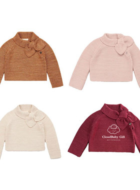 2025秋冬新款mp女童宝宝经典桃心针织衫可爱复古风蝴蝶领结毛衣