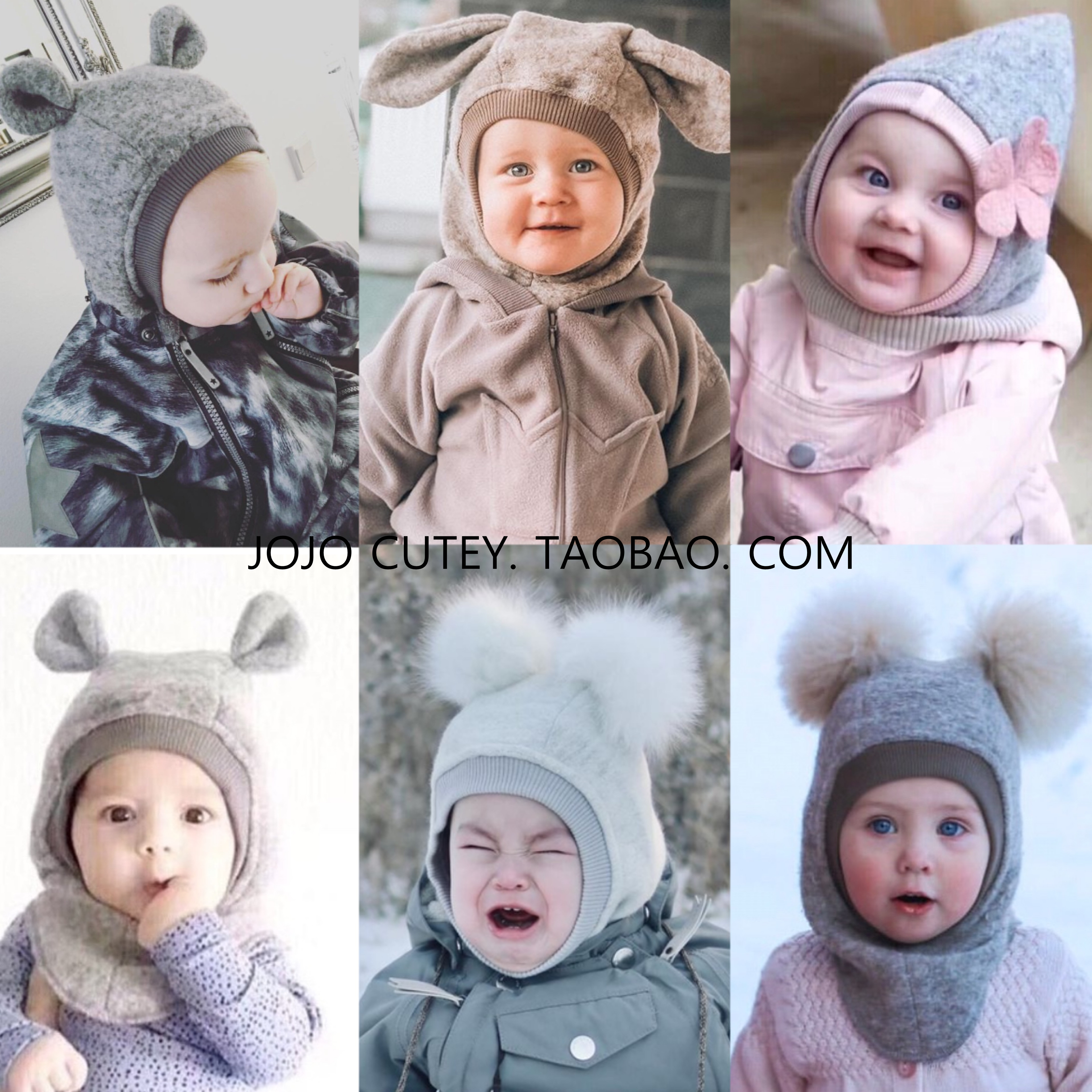 ins爆款2022秋冬新款丹麦北欧风男女儿童宝宝羊毛呢子连脖帽子