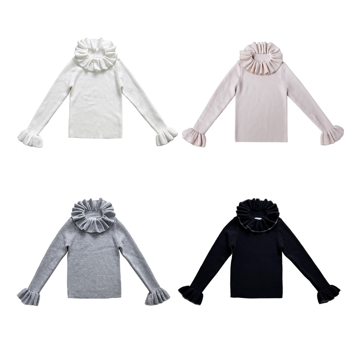 女童羊毛坑条弹力紧身针织衫毛衣