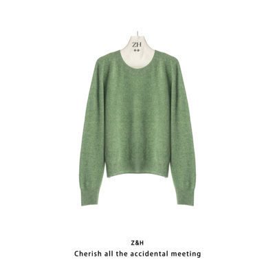 ZH【绒意成瘾】 女常规款纯色插肩袖针织圆领