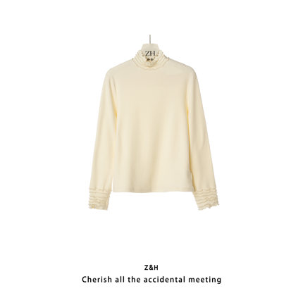 ZH【窗前霜花】女高领设计感针织衫显瘦百搭打底衫