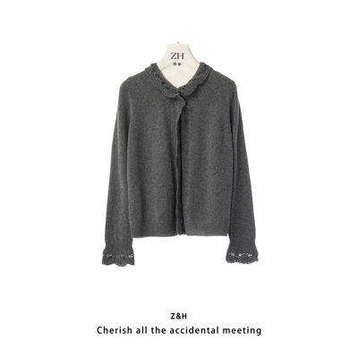 ZH【巴黎雪】翻领镂空常规款针织衫