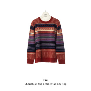 条纹复古撞色条纹毛衣毛针织衫 热恋岛屿