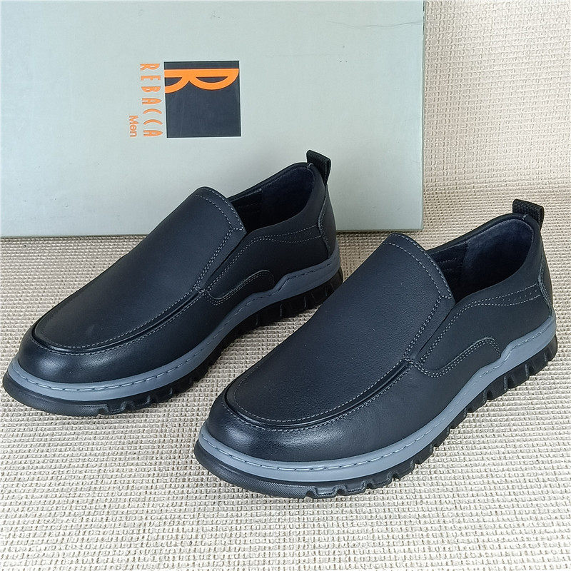 瑞贝卡正品撤柜断码处理真皮男鞋休闲百搭一脚蹬乐福鞋轻便男皮鞋