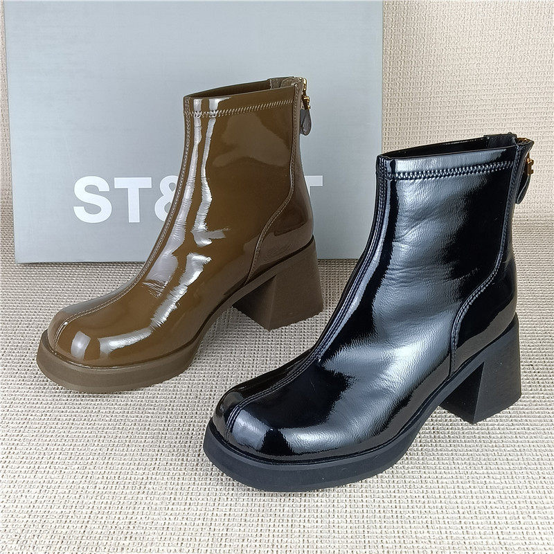 星期六专柜撤柜断码处理真皮马丁靴粗跟百度圆头后拉链显瘦短靴女,女鞋,时装靴,淘宝优惠券,粉丝福利购,淘宝优惠卷