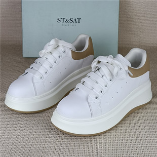 松糕增高时尚 St&Sat星期六正品 撤柜真皮厚底小白鞋 女春季 休闲单鞋
