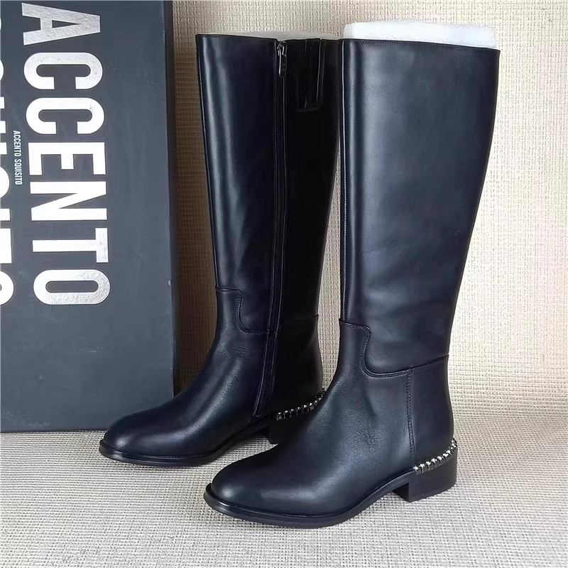 AS台湾品牌正品撤柜断码处理真皮高筒靴低跟百搭通勤小个子长筒靴