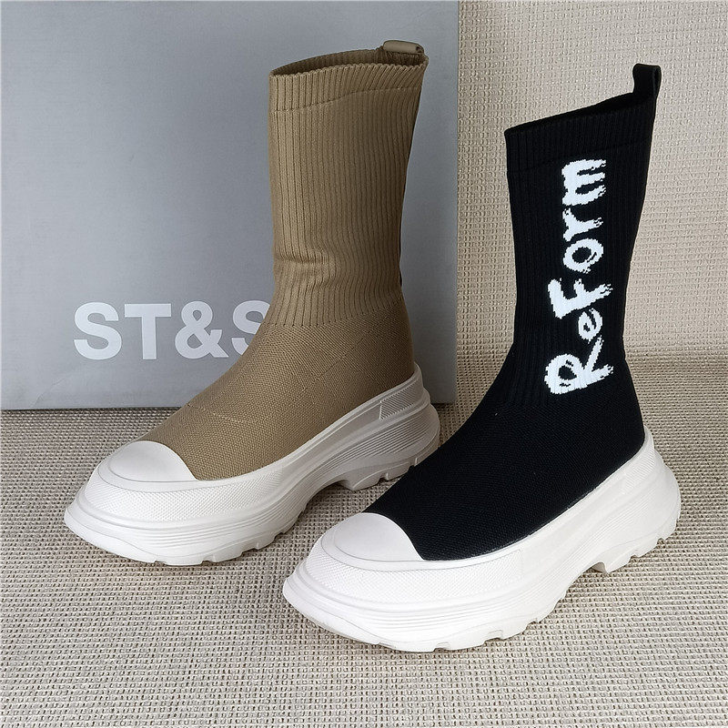 星期六专柜撤柜断码处理女靴休闲百搭厚底套筒袜子靴套筒弹力靴潮