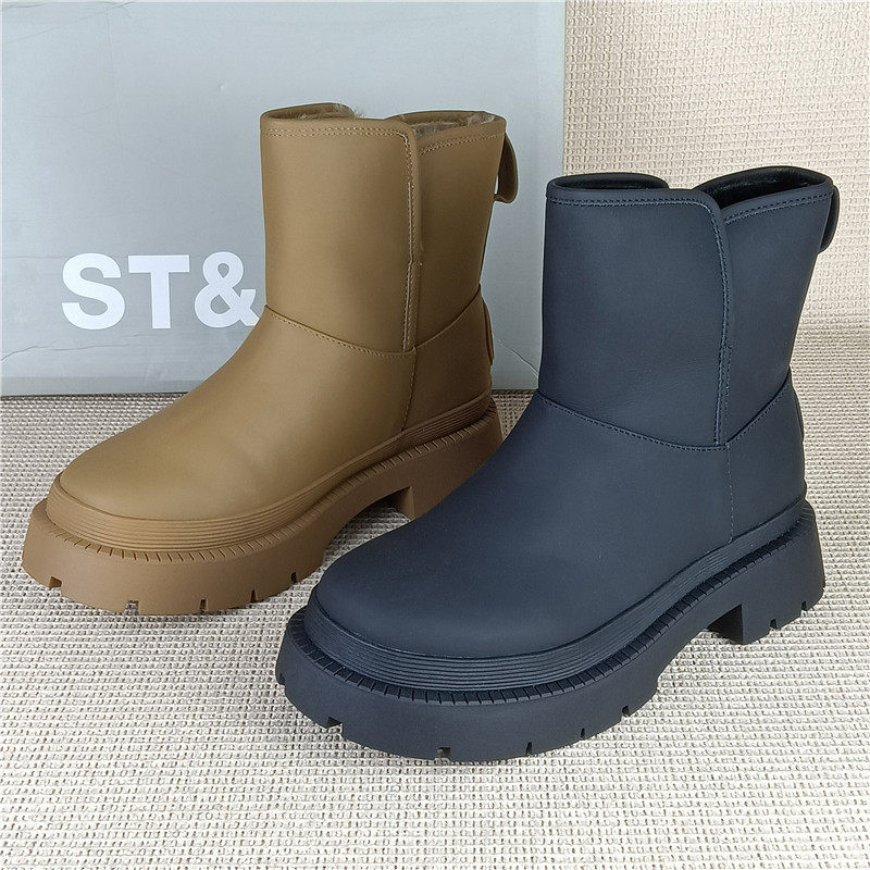 星期六正品撤柜断码处理真皮羊毛靴厚底牛皮百搭棉鞋套筒切尔西靴