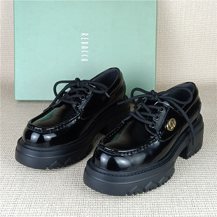 瑞贝卡专柜撤柜断码处理真皮女鞋厚底小皮鞋英伦风春季黑色单鞋女