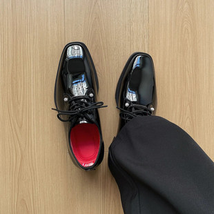 尖头德比鞋男款cleanfit英伦风痞帅厚底增高正装商务休闲红底皮鞋