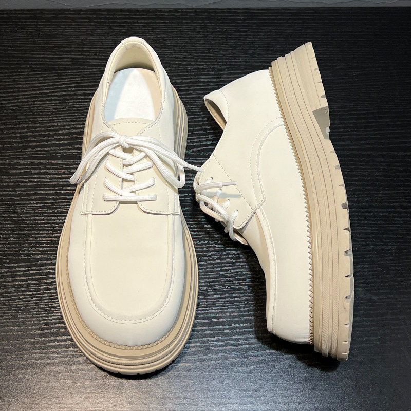 德比鞋白色大头皮鞋男款2026新款厚底增高鞋春季英伦工装鞋子男