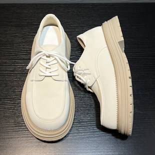 德比鞋白色大头皮鞋男款2026新款厚底增高鞋春季英伦工装鞋子男