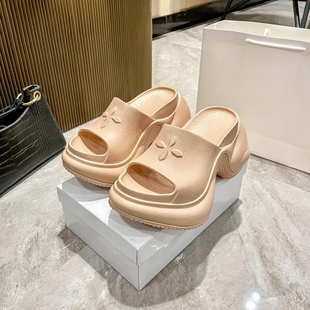 时尚 十字花厚底拖鞋 7.5cm增高女款 2026夏季 网红外穿高跟一字凉鞋
