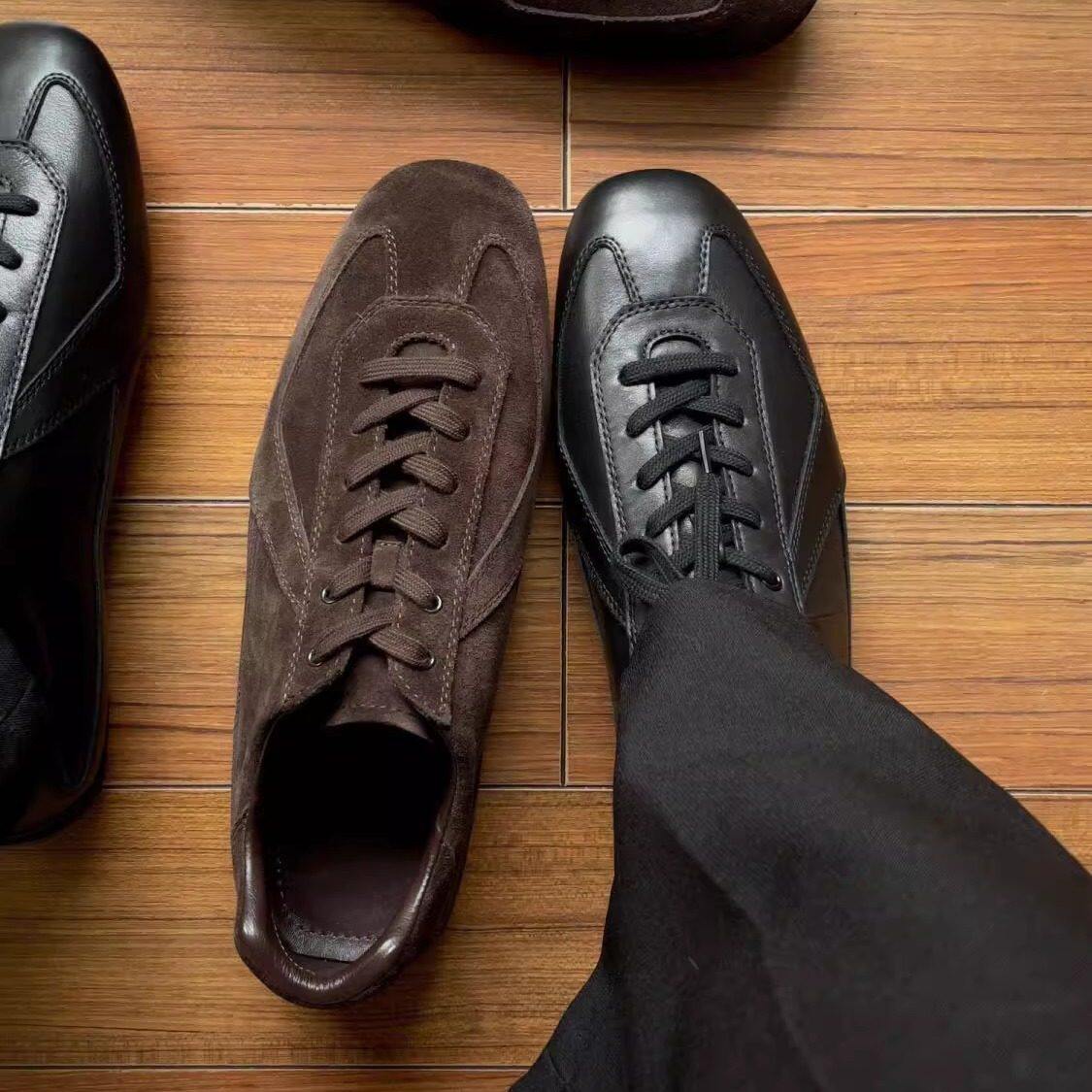 休闲平底德训鞋男款薄底复古训练拳击鞋极简通勤小黑鞋运动板鞋男