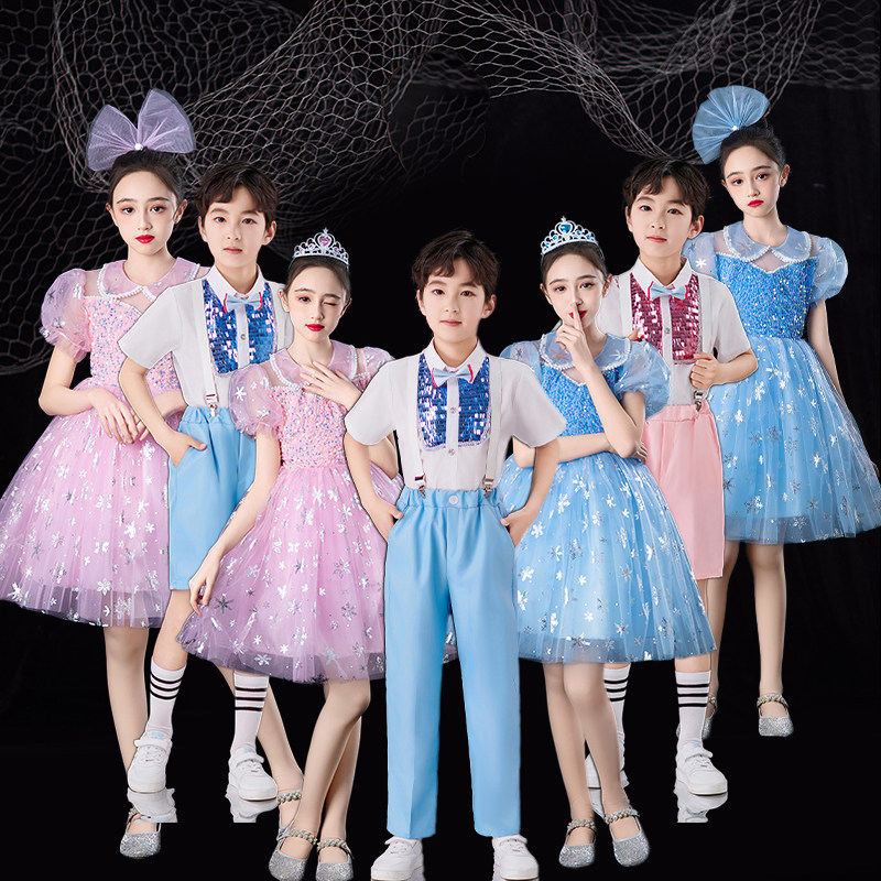 新款六一儿童合唱演出服女童蓬蓬纱裙幼儿园舞蹈小学生合唱表演服