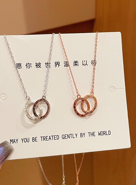 S925银纯银新款罗马数字双环扣纯银项链不褪色礼盒礼袋新年顺丰4
