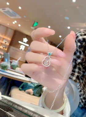 S925银纯银白玉髓葫芦纯银项链不褪色礼盒礼袋新年顺丰3