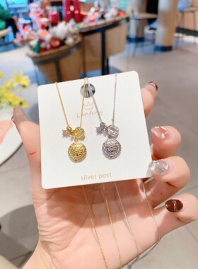 S925银纯银新款黄财神罗盘项链纯银项链不褪色礼盒礼袋新年顺丰3