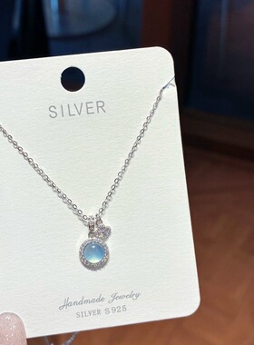 S925银纯银新款海蓝宝温柔纯银项链不褪色礼盒礼袋新年顺丰3