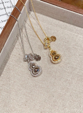 S925银纯银葫芦福牌银项链不褪色女神节送礼盒礼袋顺丰包邮3