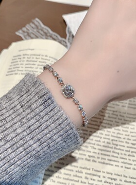 S925银纯银新款莫桑钻方糖手链不褪色七夕送礼盒礼袋顺丰1不退换