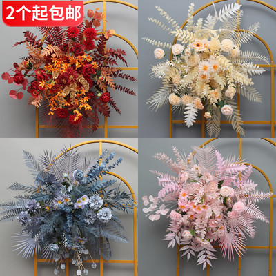 婚庆仿真花尤加利花点红色粉色蓝色系背景KT板挂花拱门迎宾装饰花