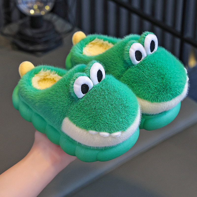 秋冬季新款儿童恐龙棉拖鞋男童卡通居家室内外中大童保暖小孩棉鞋