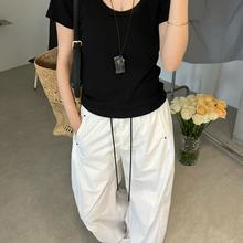 欧洲站2025夏季新款欧货修身低圆领正肩短袖后背镂空短款棉T恤女