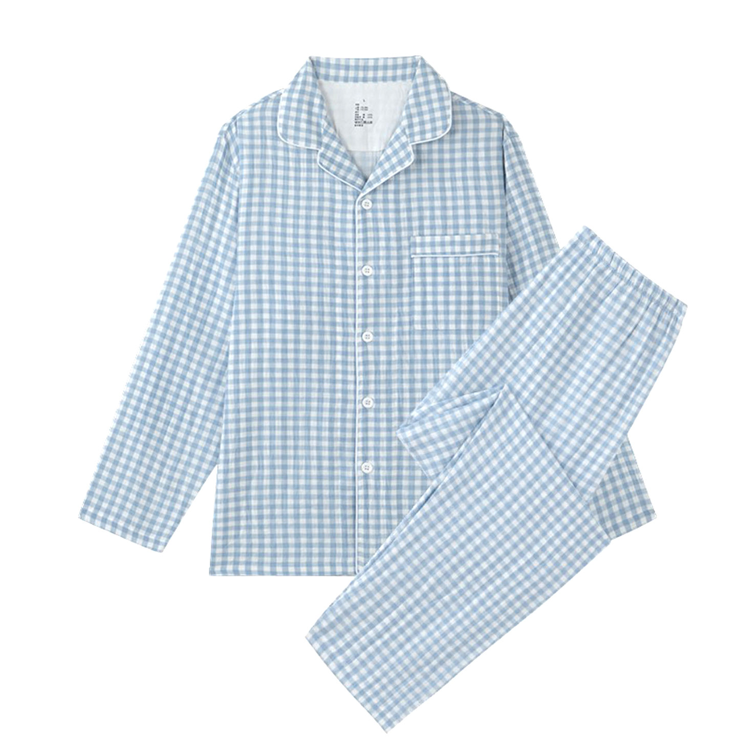 很舒服的睡衣A类纯棉全棉双层纱家居服男女款纯棉格子透气亲肤