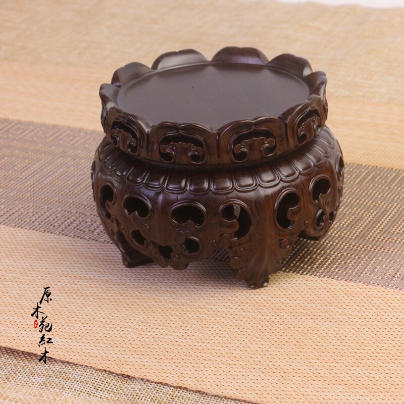 黑檀实木雕刻镂空花瓶摆件佛像花器瓷器茶壶古玩文玩玉器底座木托