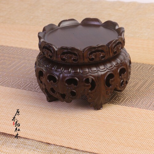 黑檀实木雕刻镂空花瓶摆件佛像花器瓷器茶壶古玩文玩玉器底座木托