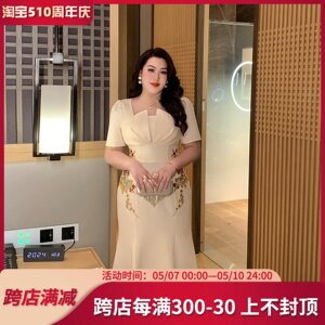 GLEC大码女装2024夏季新款法式轻奢晚礼服名媛气质刺绣鱼尾连衣裙