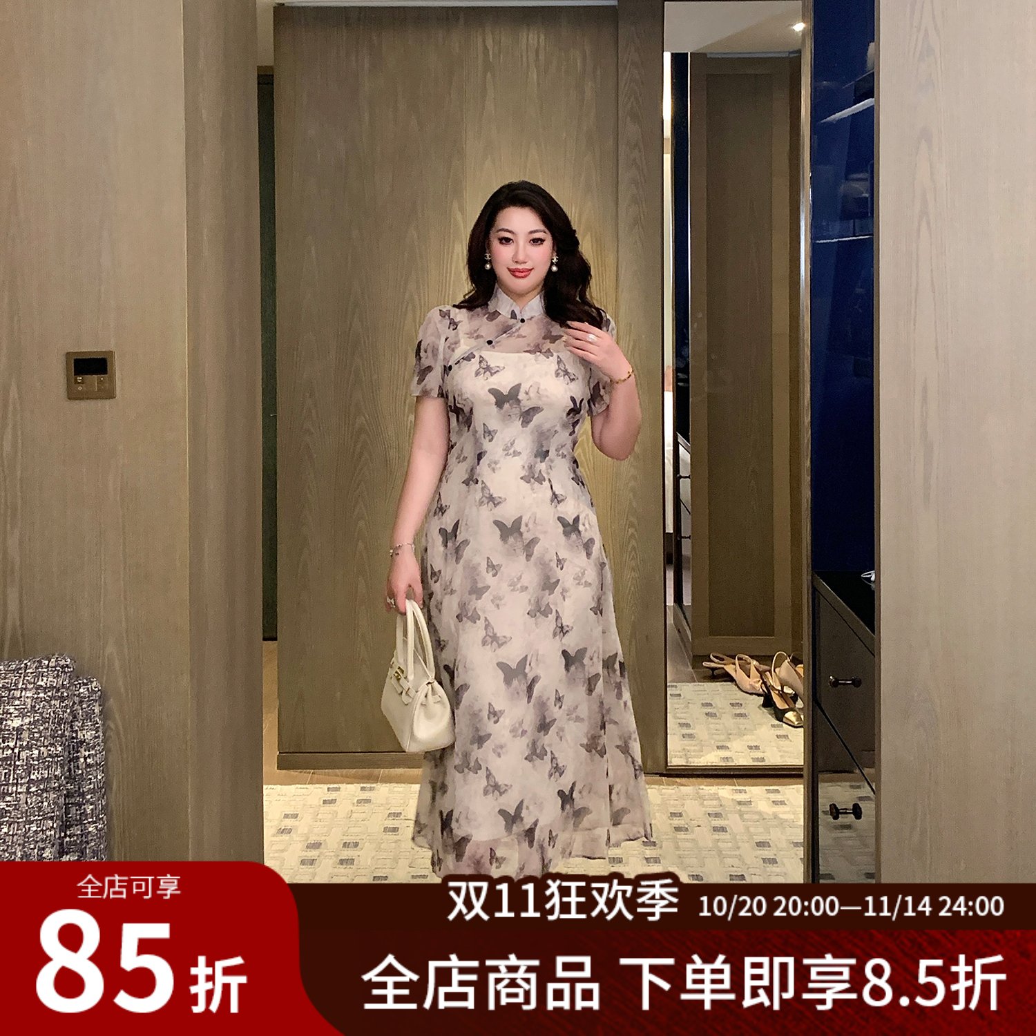 GLEC大码女装新中式旗袍连衣裙