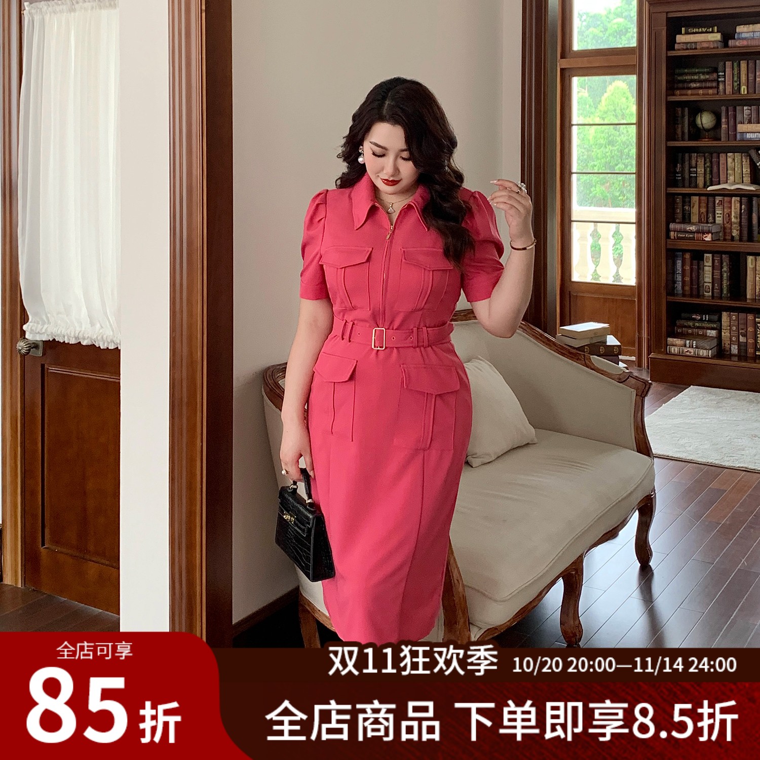 大码女装法式工装复古时尚连衣裙