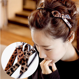 进口发饰GRAIN de BEAUTE时尚豹纹丝带大飘带蝴蝶结发箍发卡