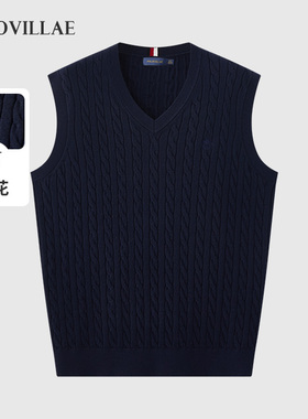 Polovillae/保罗威特男士鸡心领休闲绞花针织背心男装马甲APQF008