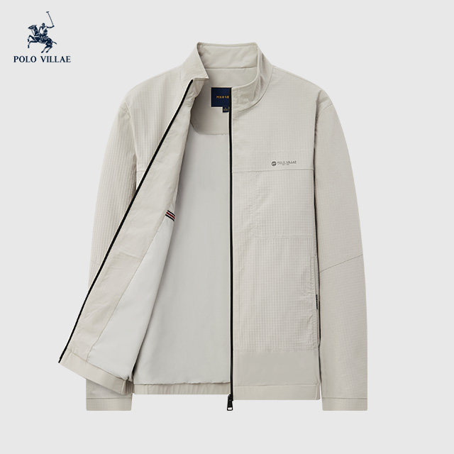 polo保罗2024春秋新款立领夹克外套男休闲舒适男米色外套AEPS029