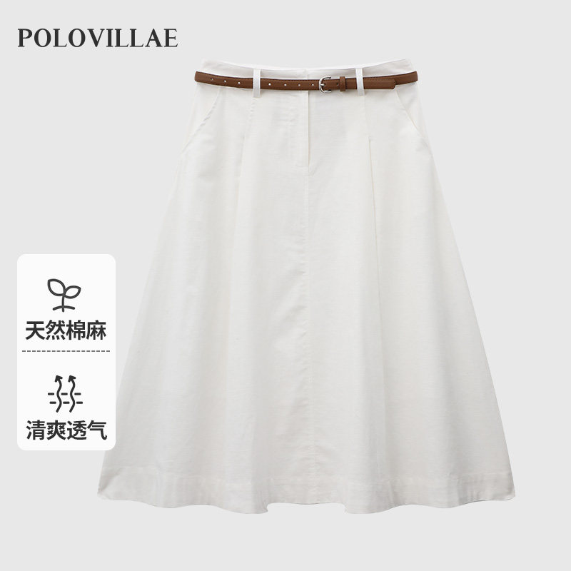 荐polovillae保罗威特女士米白商务通勤A字裙百搭女半身裙BQRH793
