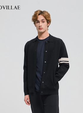 Polovillae保罗男士简约商务黑色针织开衫男通勤外套上衣APQF058