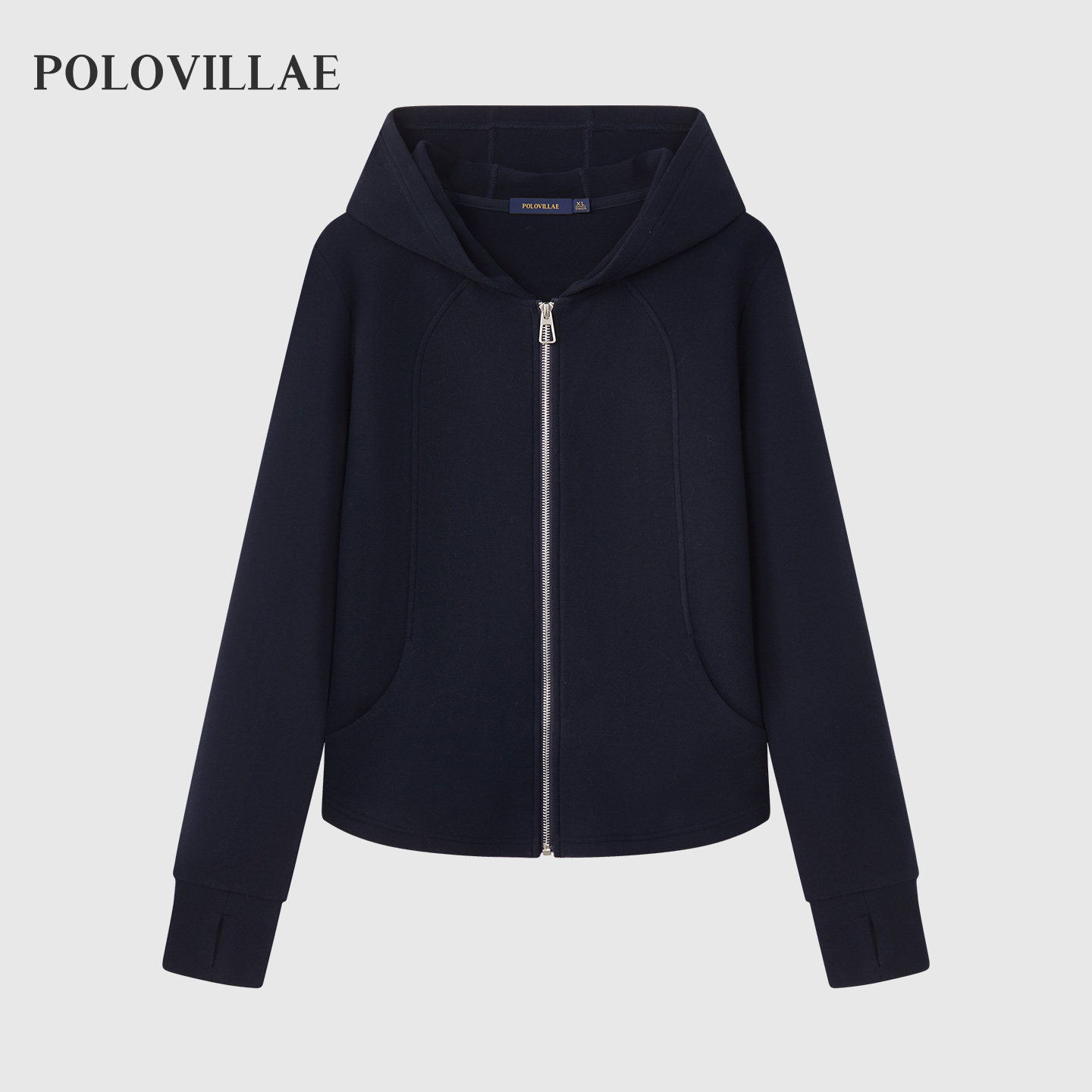polovillae保罗威特女士简约纯色舒适连帽外套女拉链上衣AERF769