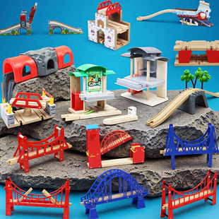 木质火车轨道配件轨道车小车木头铁轨积木儿童木制拼装拓展木玩具