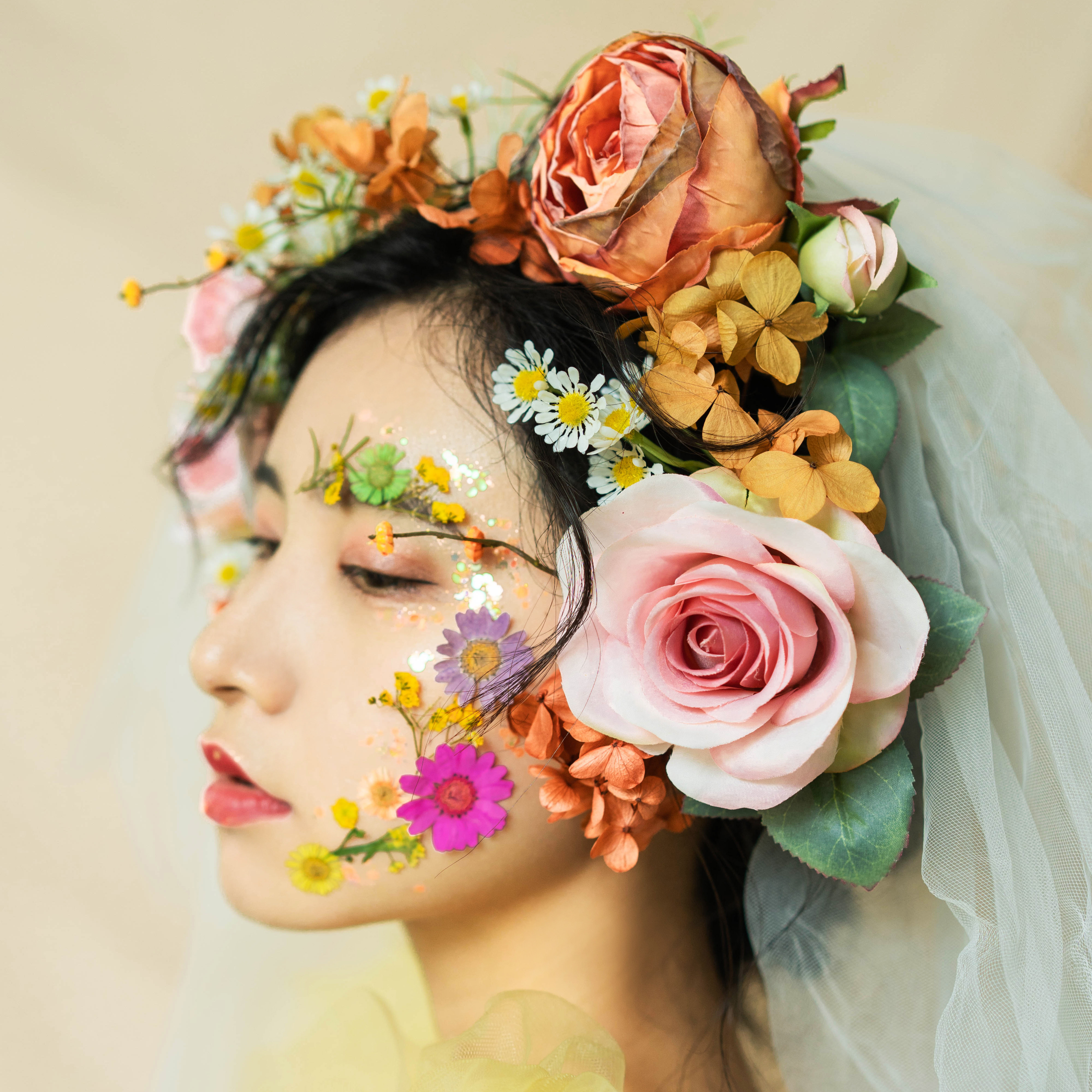 新娘仿真绢花头饰花朵发饰夸张走秀造型配饰婚纱影楼拍照道具