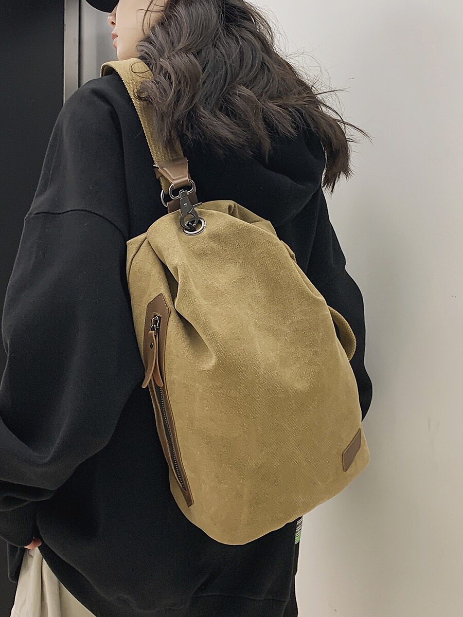 香港潮牌帆布包男女大容量日系复古斜挎多功能单肩包学生背包挎包